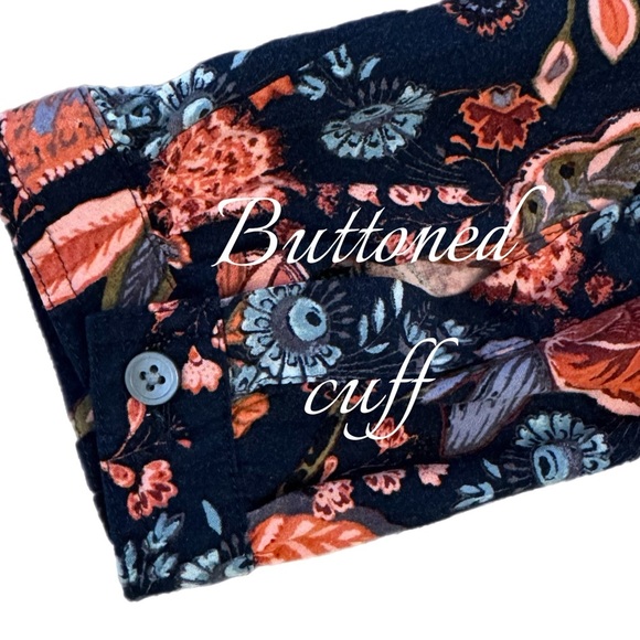 Ann Taylor LOFT Split Neck Navy Coral Boho Floral Long Sleeve Blouse Women Sz S - Picture 5 of 8